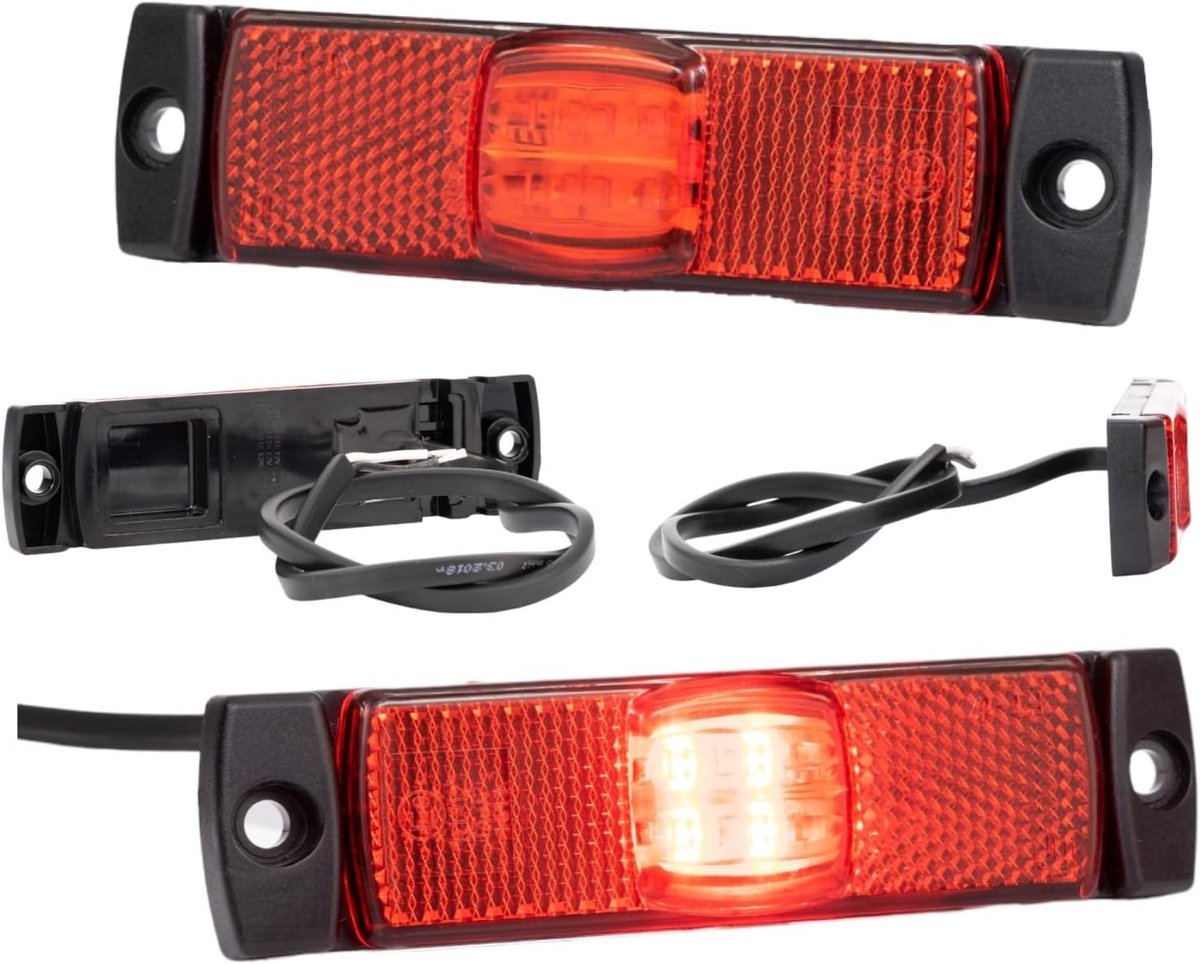 2 x LED zijmarkeringslamp woning rood 12 en 24 volt breedtelamp positielamp met voor personenauto's, vrachtwagens, aanhangers, campers, caravans