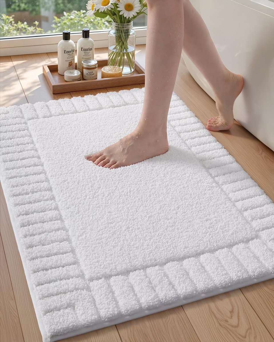 Grote antislip badmat 60 x 90 cm, absorberend, wasbaar, zacht microvezeltapijt voor badkamer, douche, bad (wit)