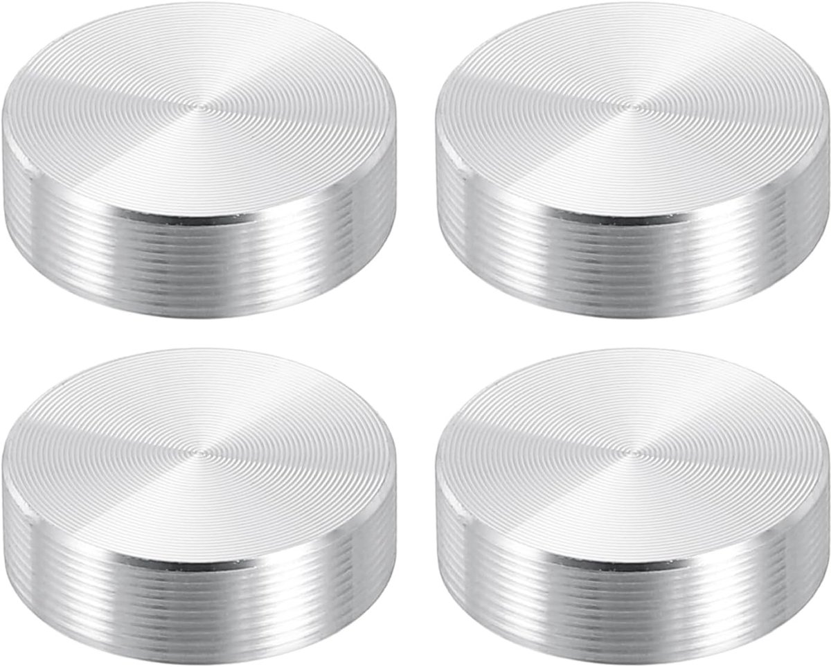 20 mm ronde vorm aluminium schijf, 4 stuks M6 draad 7 mm dikte hardware aluminium cirkel glazen tafelblad schijf voor glazen tafel, zilver