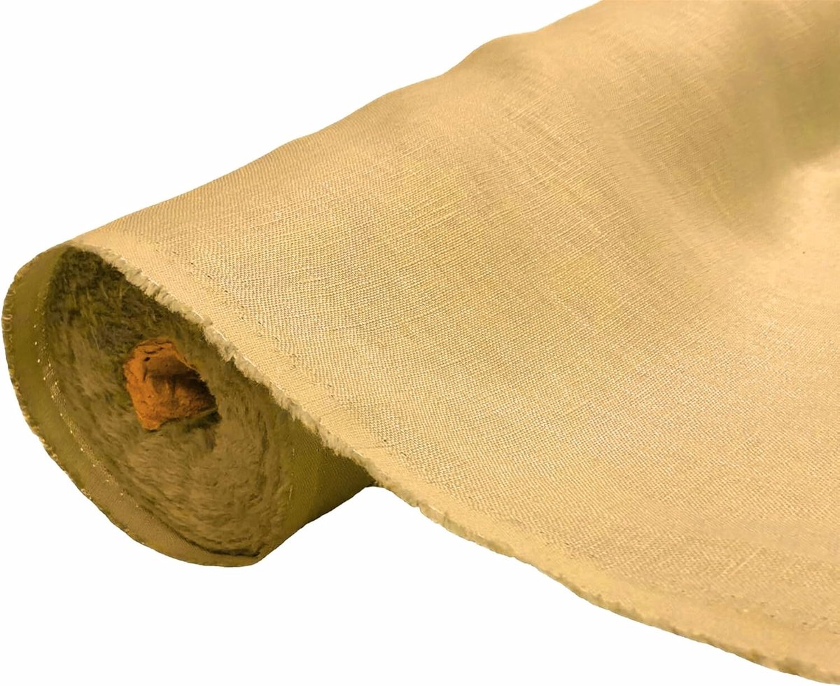 Stof Zacht Kleding Zuiver Linnenstof voor Handwerk Naaien Tuinieren Schneiderij Kruissteek Mode Tas 100% Linnen 140cm Breedte - Halve Meter 50cm x 140cm Mosterd