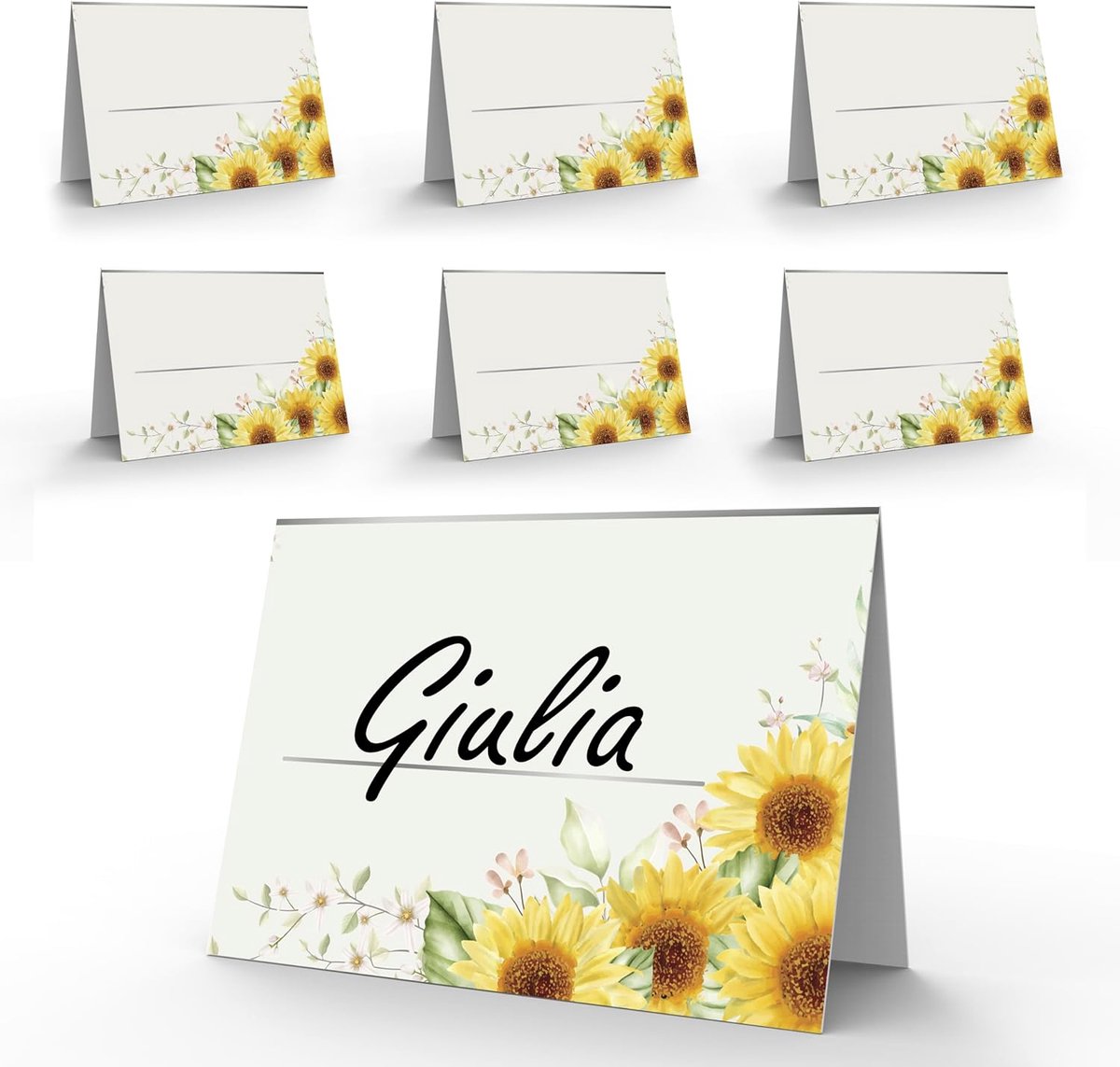 50 tafelkaarten, zonnebloem, eerste communie, kind, meisjes, 50 tafelkaarten voor doop, elegant voor tafel, tafelkaarten, decoratie voor ceremonie en feesten, tafelkaarten voor confirmatie