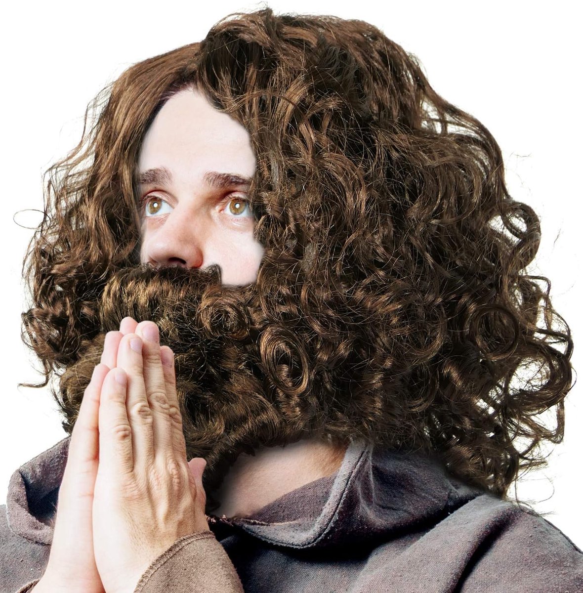 Pruik & baard - Jezus | Profeet | Goeroe | Hipster | Bosrat | Oermens in bruin voor carnaval & Motto feesten