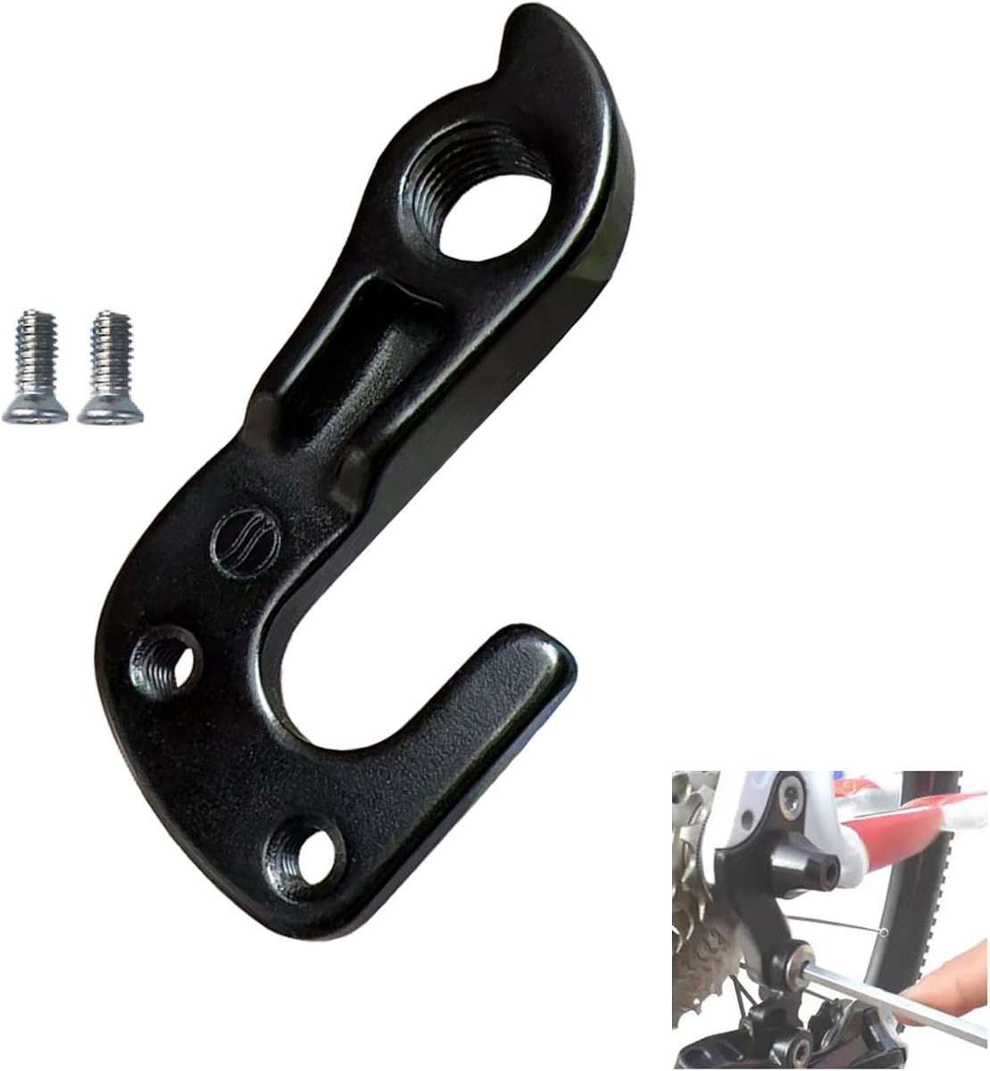 10148 Schakeloog voor fiets, achterhaak, metaal, compatibel met Cube voor Aim SL # 10148, robuust reserveonderdeel met 2 bevestigingsschroeven, eenvoudige installatie, zwart