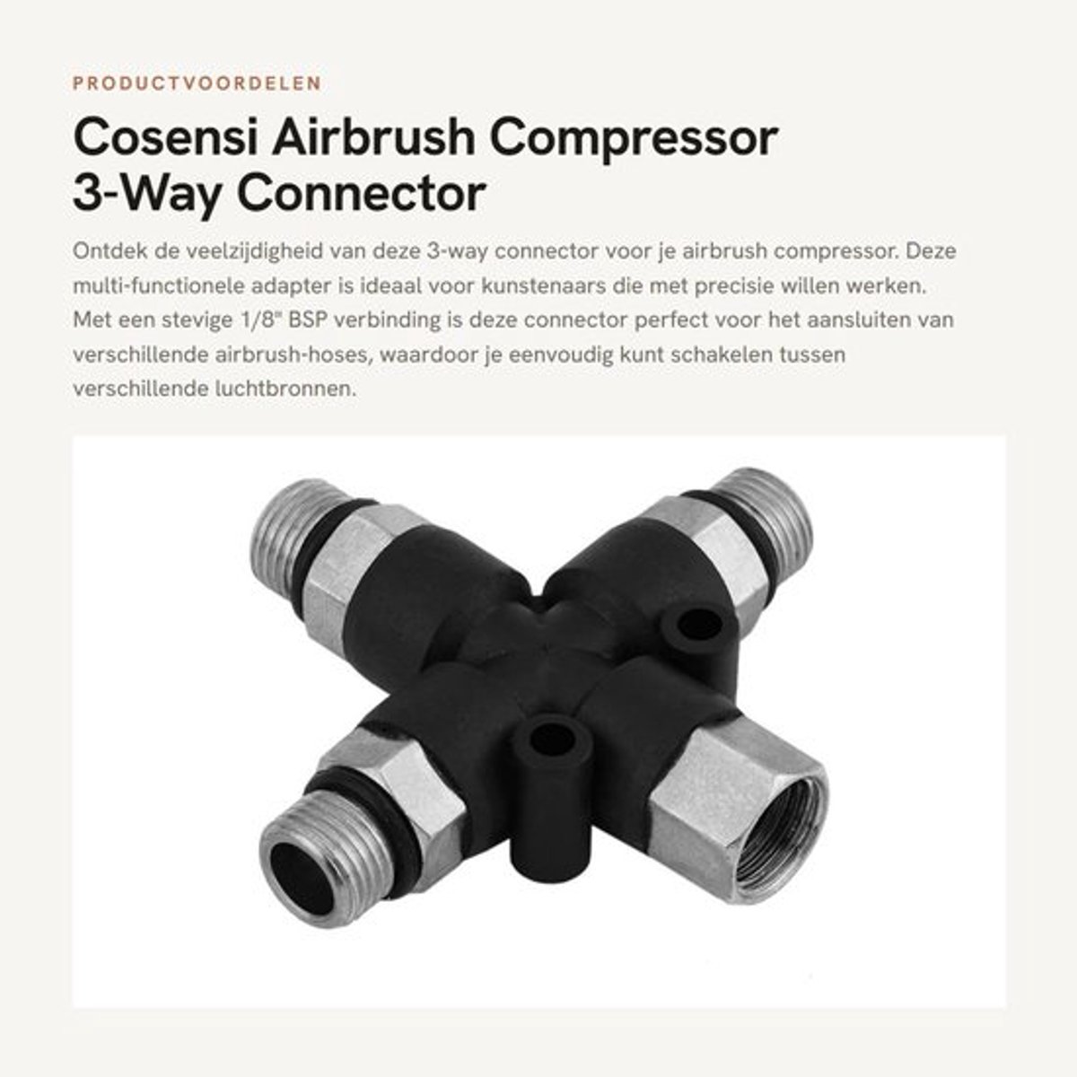 Airbrush Compressor Adapter - 3-Way Splitter Connector - 1/8" BSP - Airbrush Supplies - Teken Gereedschap