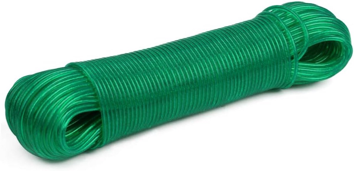 SnelShoppen - Outdoor Waslijn 50m - Stevige Plastic Gecoate Wasdraad - Robuuste Stalen Kabel - Scheurbestendige Waslijn voor Thuis, Tuin, Kamperen, Re