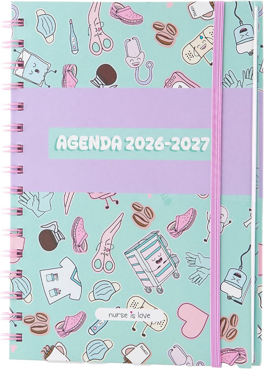 SnelShoppen - Nurse is Love Agenda 2026 2027 voor Verpleegkundigen - Weekplanner 16 Maanden, Aqua Design, Ruimte voor Afspraken, Herinneringen, Trappe
