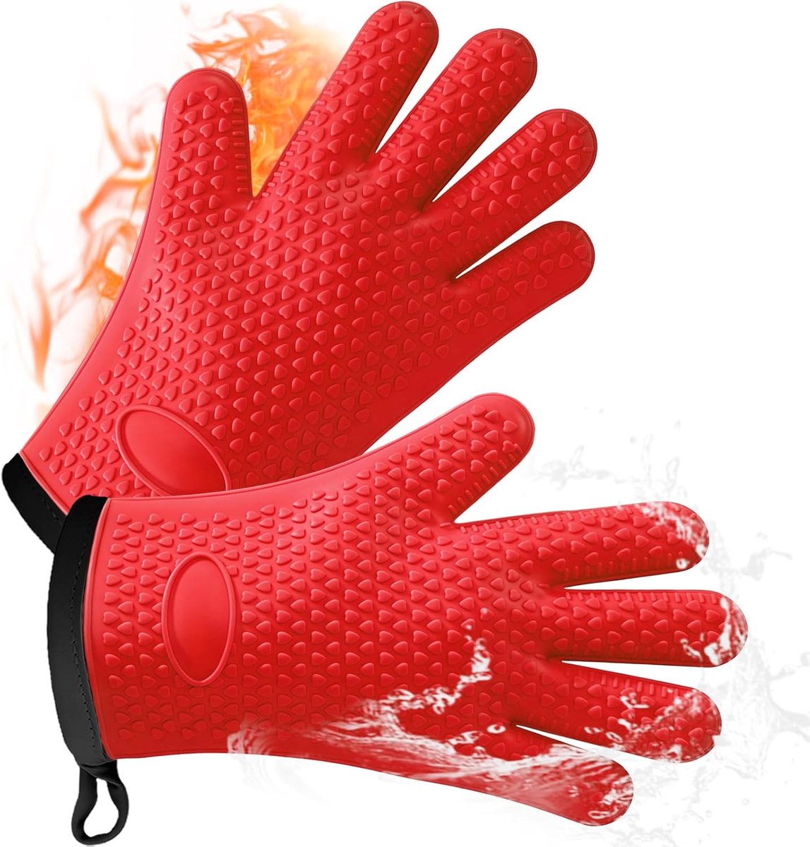 Thijox - Set van 2 Hittebestendige Siliconen Ovenwanten met Zachte Katoenen Voering, Antislip Kookhandschoenen tot 240°C, Rood voor Keuken, Barbecue,