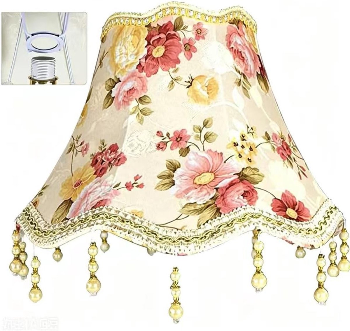 Retro lampenkap met franjes E27, antieke en nostalgische stoffen lampenkap voor tafellampen, staande lampen en wandlampen, 26 x 27 x 13 cm, vintage design in roze kleur