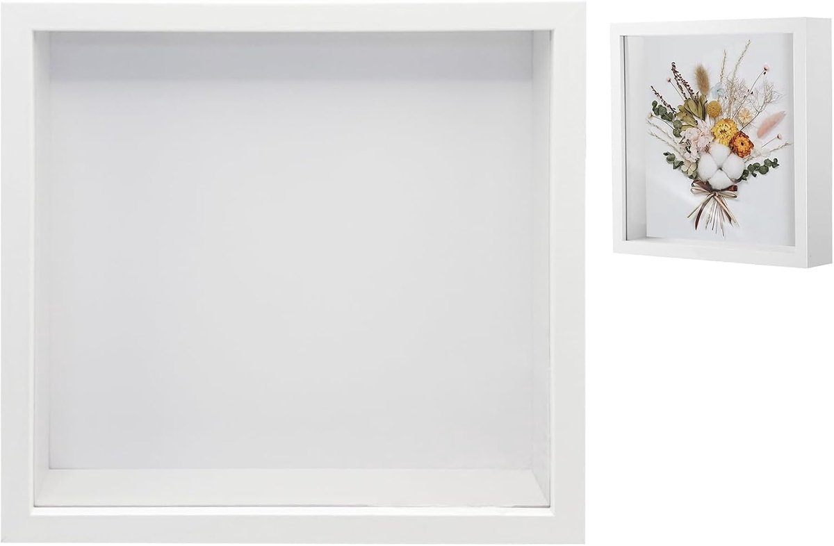 SnelShoppen - 3D Fotolijst voor Vullen, Wit MDF Houten Fotolijst voor A4 en 8 Inch Foto's, DIY Drogen Bloemen, Herinneringen, Medailles, Muur en Tafel