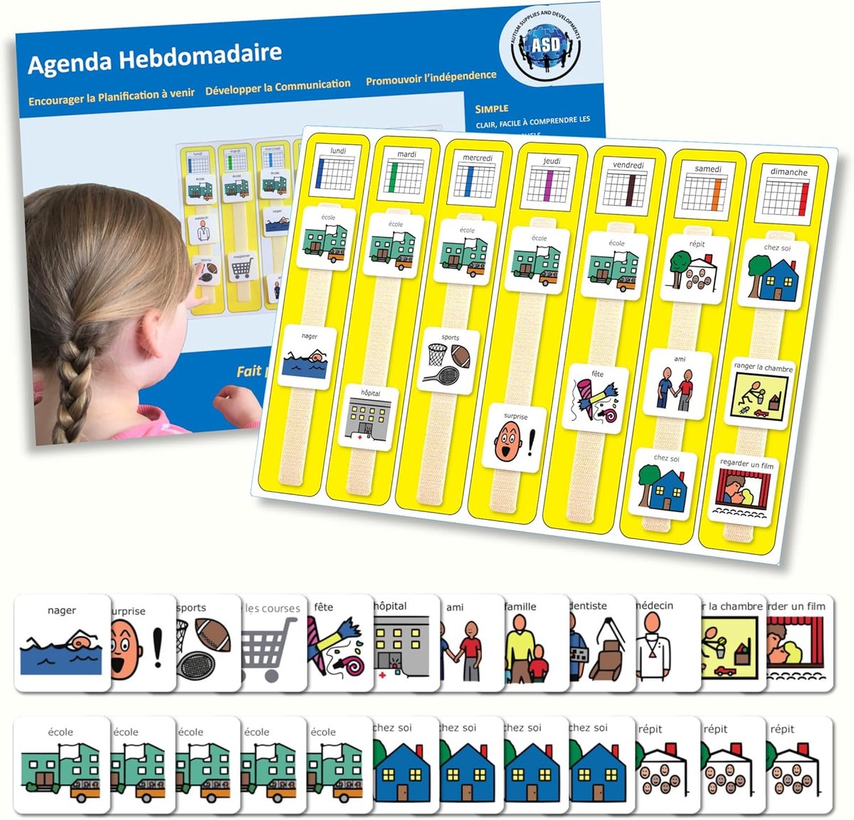 SnelShoppen - Visual Weekly Planner Plastic - Franse Versie - Voor Kinderen en Volwassenen - Verminder Stress en Angst - Ideaal voor Structuur en Vera