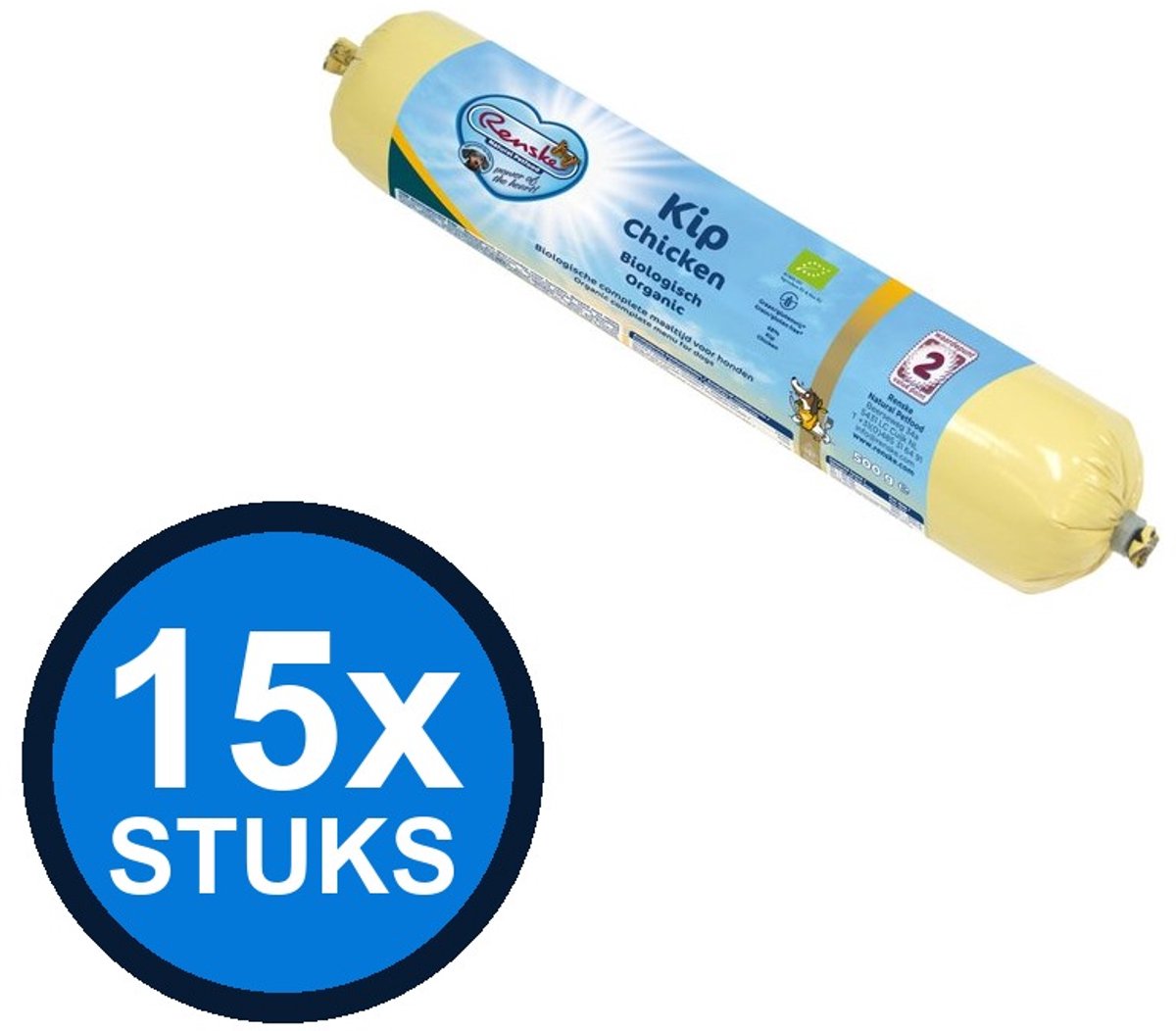 Renske Renske - Vers hond worst graanvrij rund biologisch 500gr - Hondenvoer Natvoer - 500 g