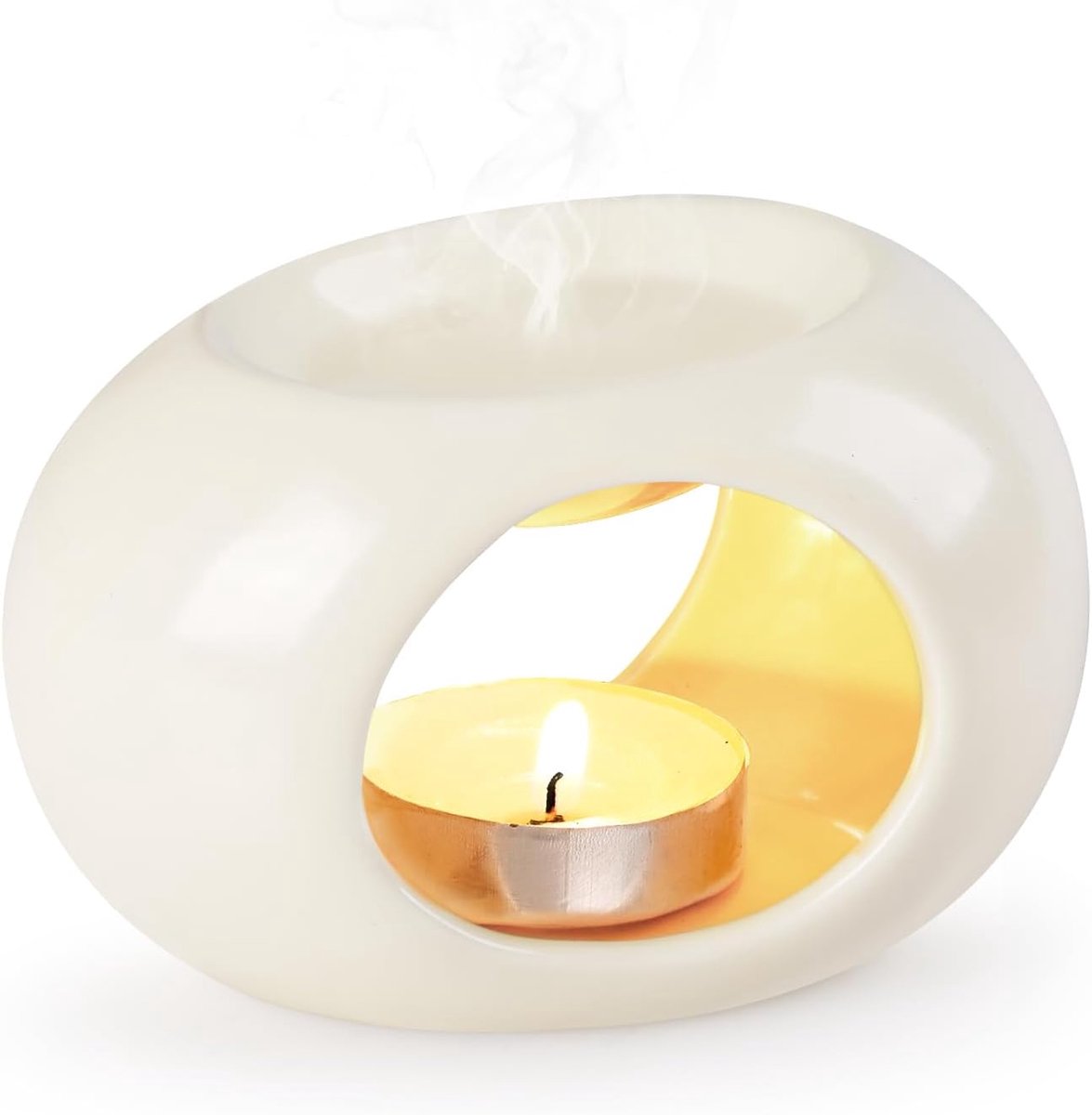 SnelShoppen - Bighan Aroma Lamp Geur Lamp Theelichthouder Aroma Lamp Ceramisch met Kaars Lepel Geur Verspreider - Beige voor Thuis, Tuin, Feest, Ontsp