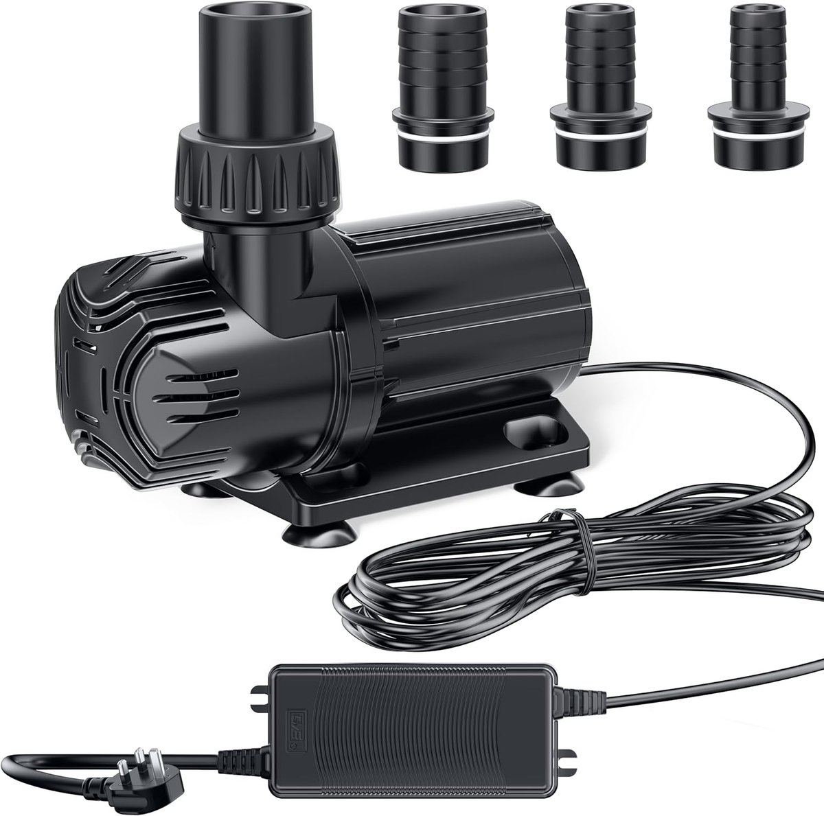 SnelShoppen - 1200 GPH DC Vijverpomp - Veilige 24V Laagspannings Waterpomp - Geluidsloze Pomp met AC/DC Omvormer - Inclusief 4 Slangaansluitingen voor