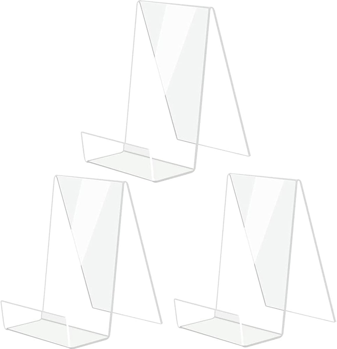 SnelShoppen - 3 Stuks Acryl Boekstandaard, Transparante Display Standaard, Boekensteunen, Easel Stand voor Menu, Brochure, Telefoon, Folder, 100x115x1