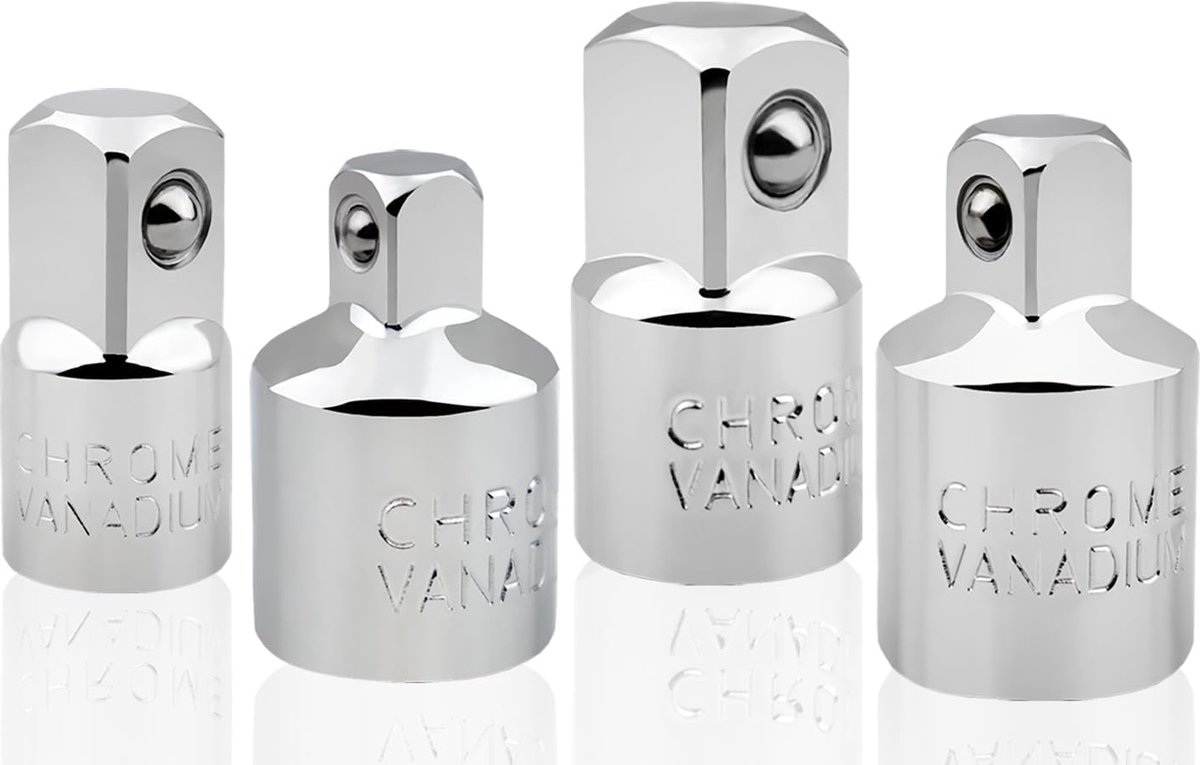 SnelShoppen - 4-delige Socket Adapter Set 1/2" naar 3/8", 3/8" naar 1/2", 3/8" naar 1/4", 1/4" naar 3/8" - Chrome Vanadium Staal, Robuust en Veilig vo