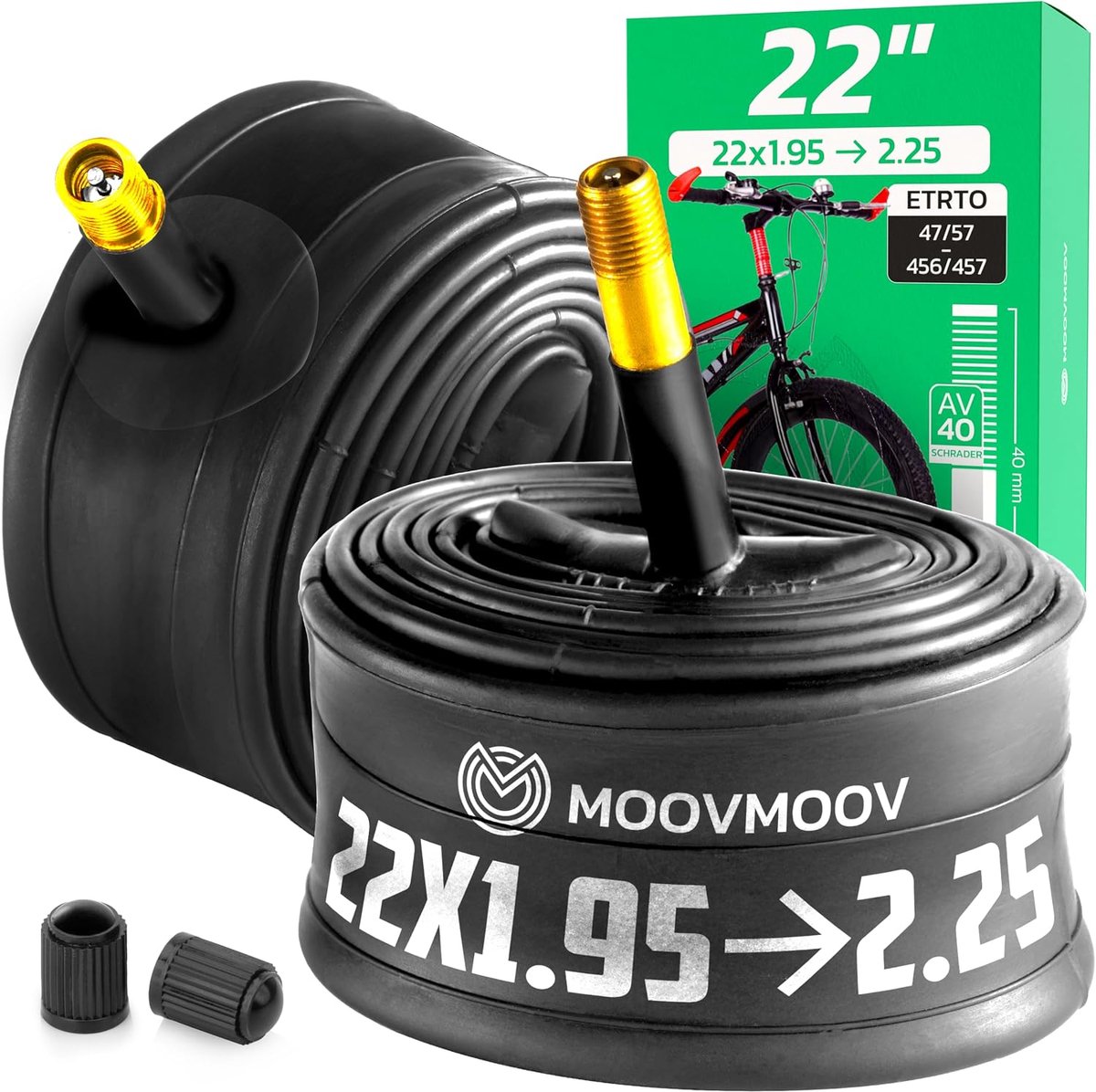 SnelShoppen - Set van 2 Binnenbanden 22 inch voor Fietsen - Geschikt voor Banden 22x1.95 t/m 22x2.25 met Schrader Ventiel en Ventieldop - Duurzaam en