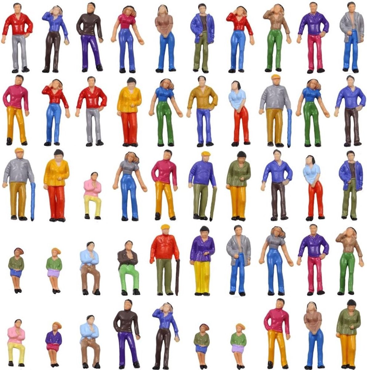 50 Stuks Geschilderde Figuren Schaalgrootte 1:50 voor Modelspoor en Diorama's