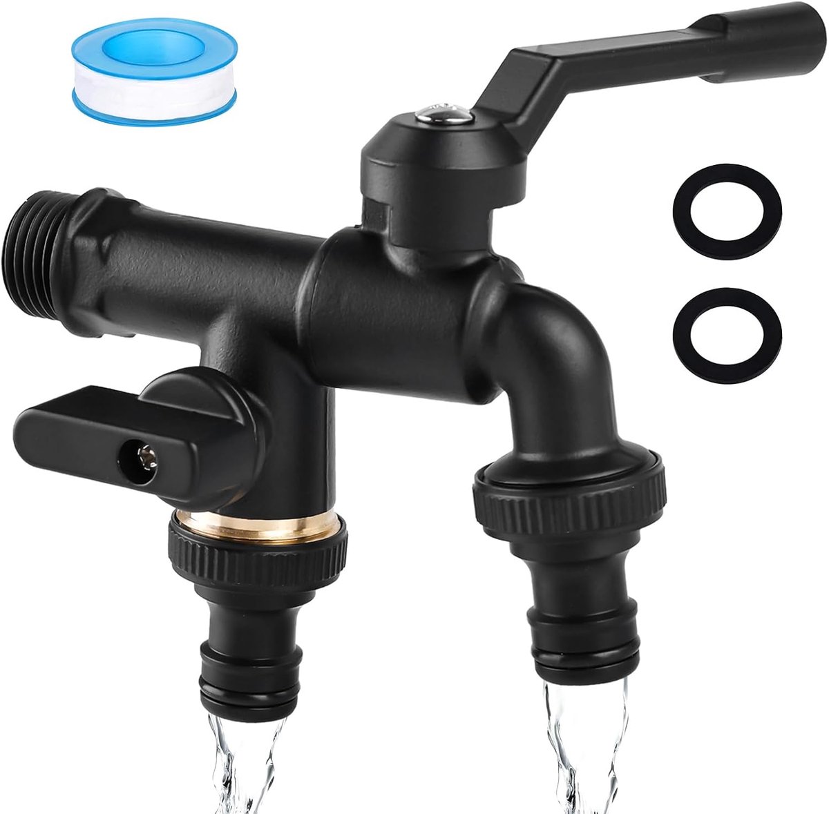 SnelShoppen - Double Garden Tap 3/4 Inch Tuinkraan Dubbele Buitenkranen Frost Proof met Rolafdichtband voor Wasmachine en Regenton