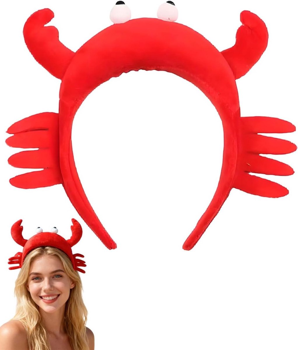 Lustige Rote Krabbe Plüsch Haarband voor Kostuum, Feestaccessoire en Dierenlook voor Mannen en Vrouwen