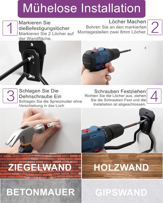 Muurbeugel voor bosmaaier, set van 2 muurhaken voor grasmaaier, universele grasmaaierbeugel, muurbeugel voor grasmaaier, muurbeugel voor tuingereedschap. van Merkloos	 — afbeelding 4