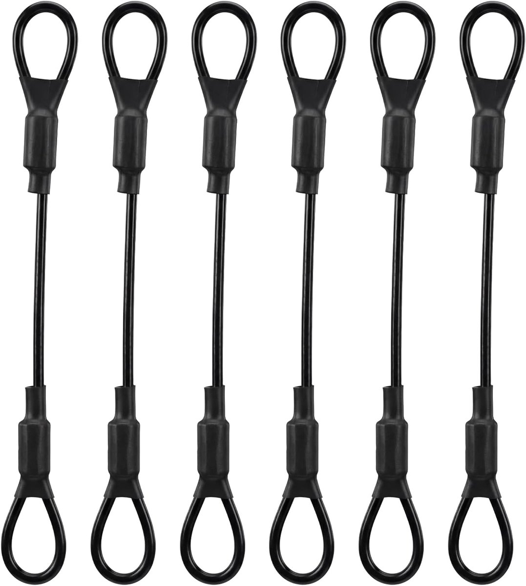 SnelShoppen - Pack van 6 Draadkabels met Oogjes 15 cm 3 mm RVS Zwart Veiligheidskabel Sleutelhangers voor Camping, Tuin en Thuisgebruik