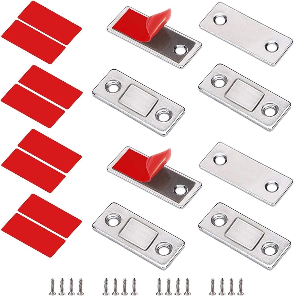 Sterke zelfklevende deurmagneten voor meubels, 4 stuks roestvrij staal kastmagneten voor schuifdeuren, keuken en ramen, ideaal voor kastdeuren en beveiliging