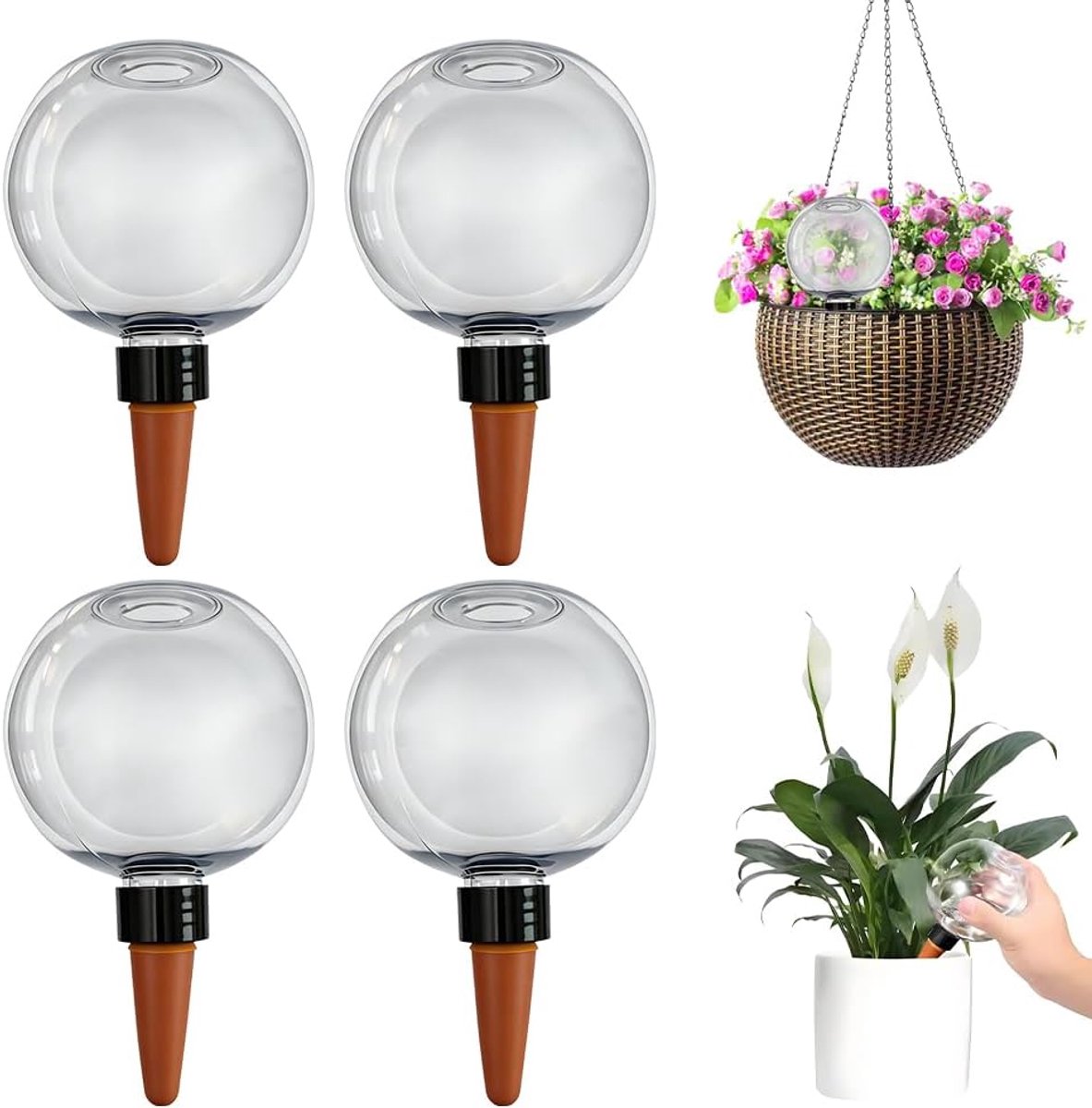 SnelShoppen - 4 Pack Waterballen 500 ml - Automatische Waterdispenser voor Planten - Plastic Irrigatieballen voor Binnenplanten, Balkon, Tuin en Vakan