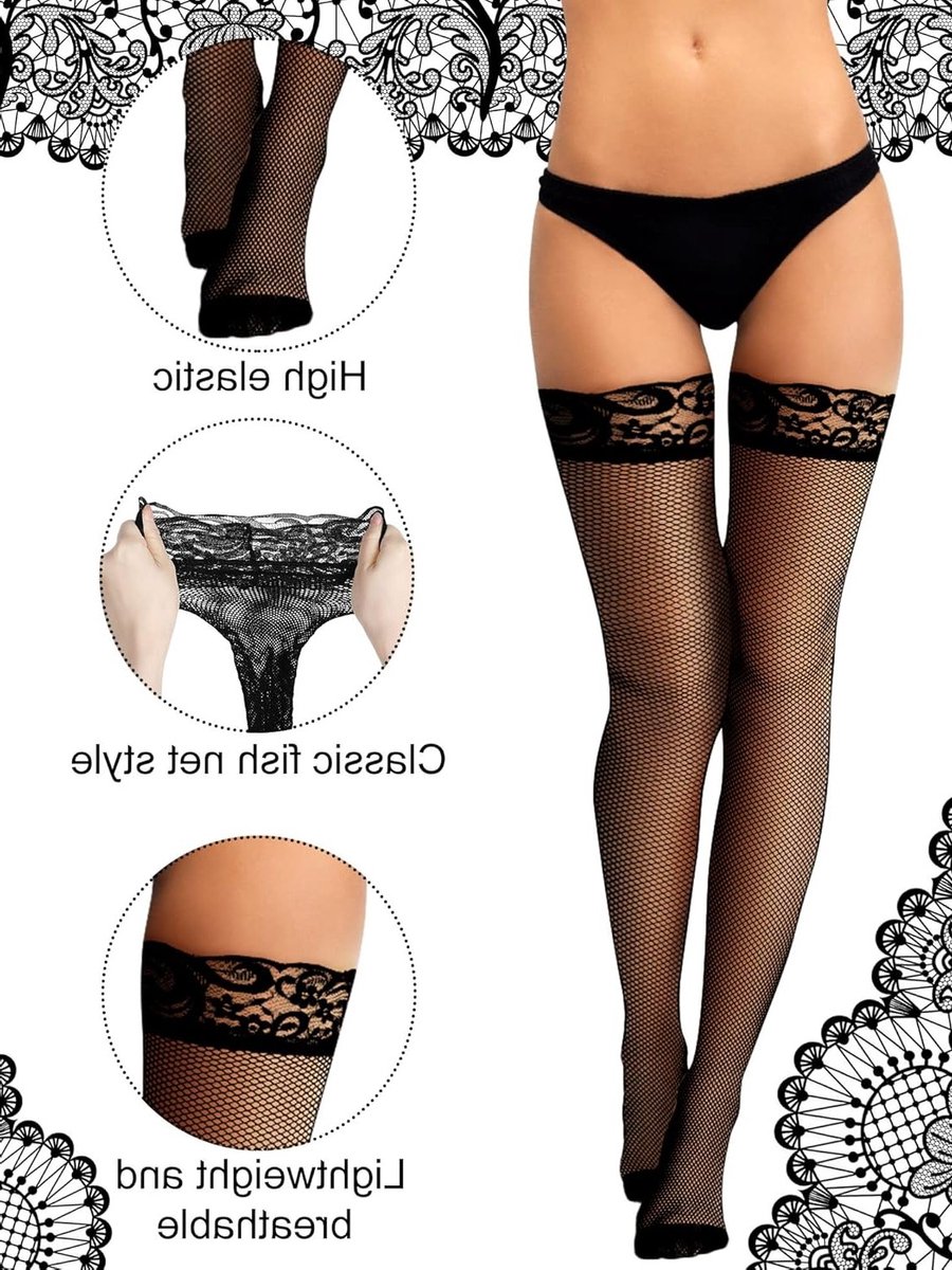 Driedelige set visnetkousen met kant, hoge taille en hold-up voor dames en meisjes kostuumaccessoires