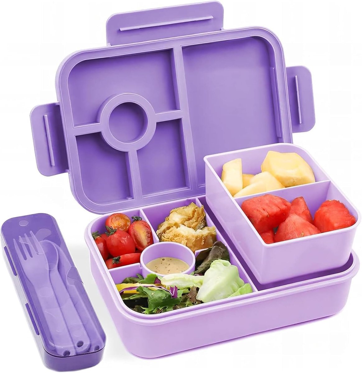SnelShoppen - Bento Lunchbox 1300 ml met 4 Compartimenten, Lekvrije Bentobox voor Kinderen en Volwassenen, Inclusief Bestek, Ideaal voor School, Crèch