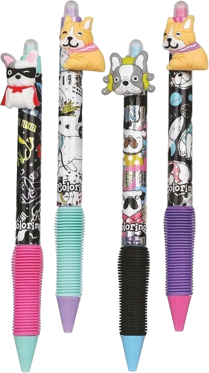 SnelShoppen - Erasable Gelpen met Dog Head Decoratie, 0.5mm, Blauw, Automatisch, Schrijfpen met Gum, Perfect voor School, Thuis en Kantoor
