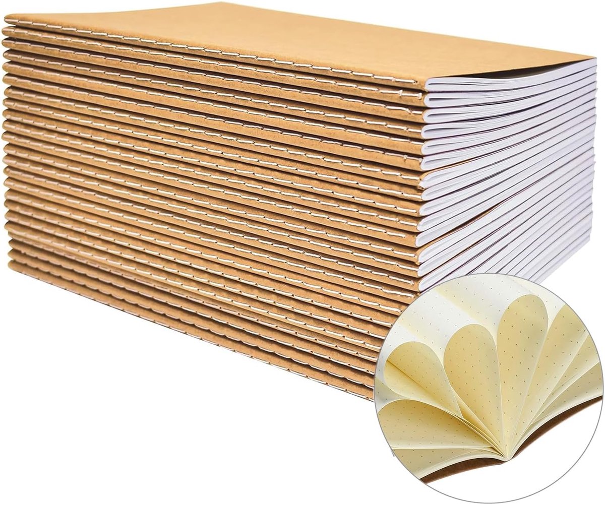 Thijox - Set van 20 A5 Kraft Notitieboekjes, Gestippeld, 60 Pagina's, Ideaal voor Kantoor, School en Reizen, Lichtgeel, 21 x 14 cm