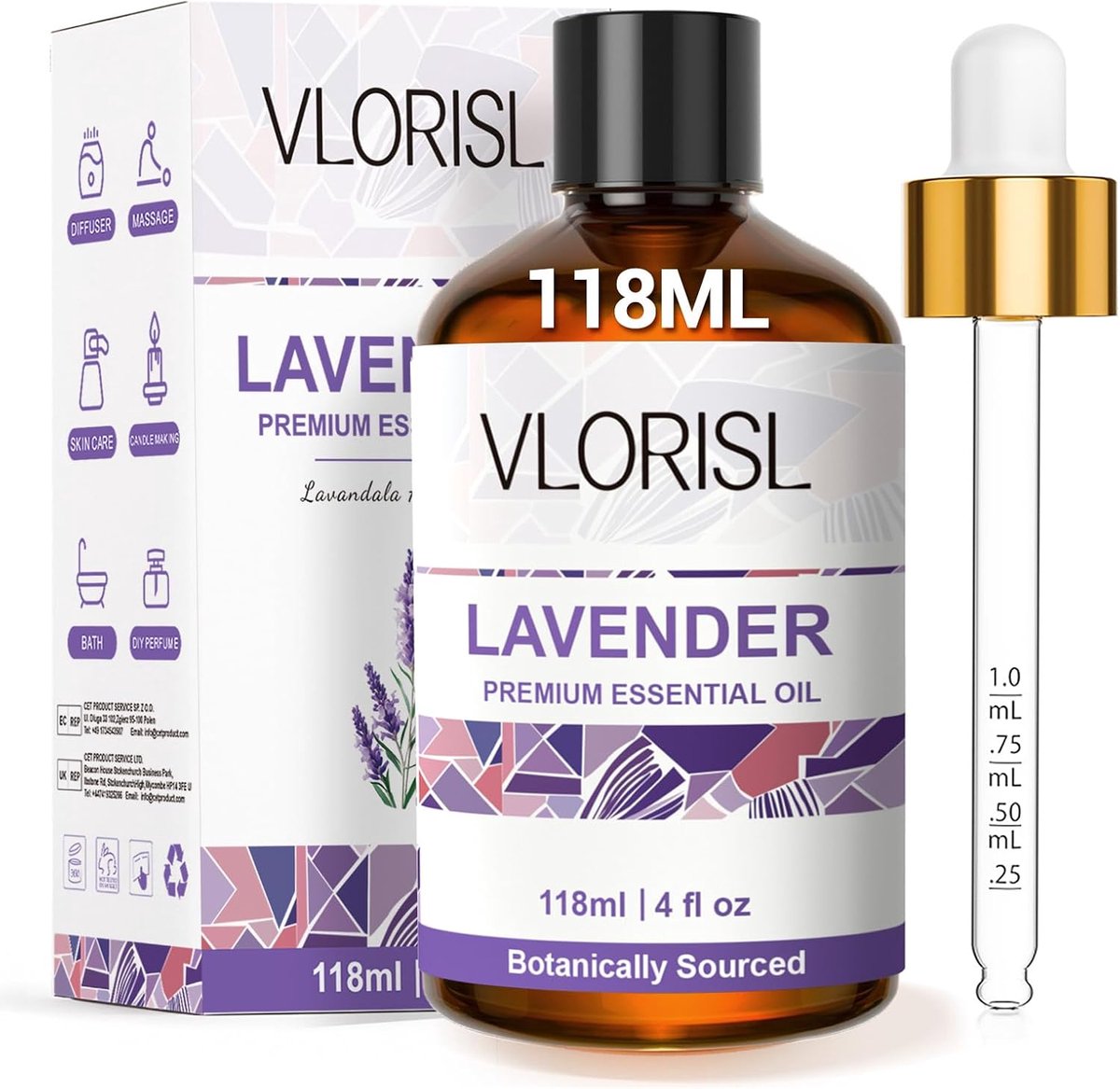 SnelShoppen - Lavendel Essentiële Olie 118ML, Aromatische Bloemige Olie voor Diffuser, Massage en Ontspanning, Grote Fles met Druppelaar voor Huiselij