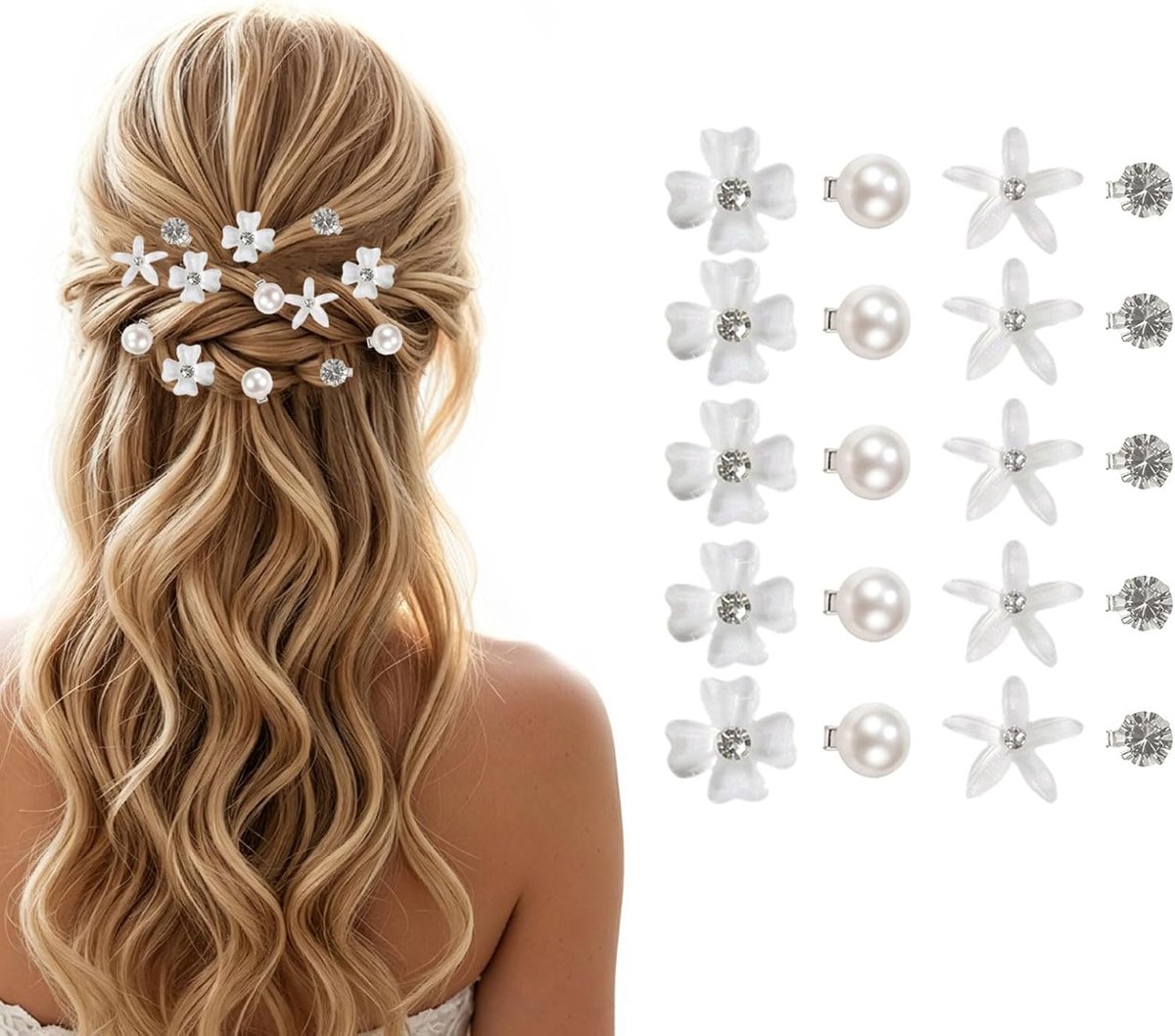 Thijox - 20 Stuks Kleine Bloemen Haarklemmen - Mini Schattige Strass Metalen Haarspelden voor Vrouwen - Bruid Haarclips voor Meisjes - Bruiloft en Fee