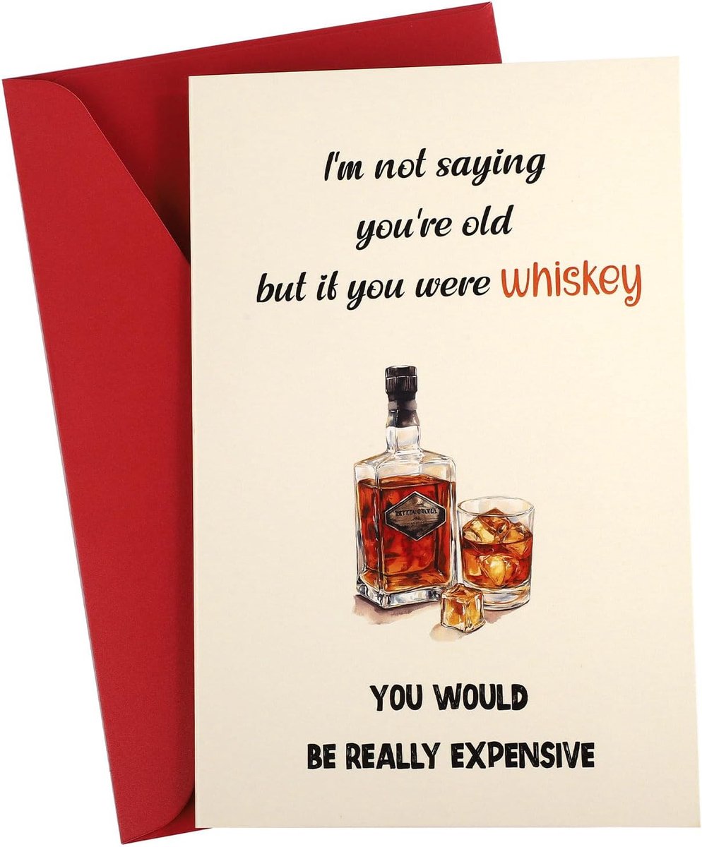 SnelShoppen - Grappige Whiskey Verjaardagskaart met Rode Envelop - Leuk Cadeau voor Man, Echtgenoot, Vader - 27x20.5cm - Verjaardag, Humor, Cadeaukaar