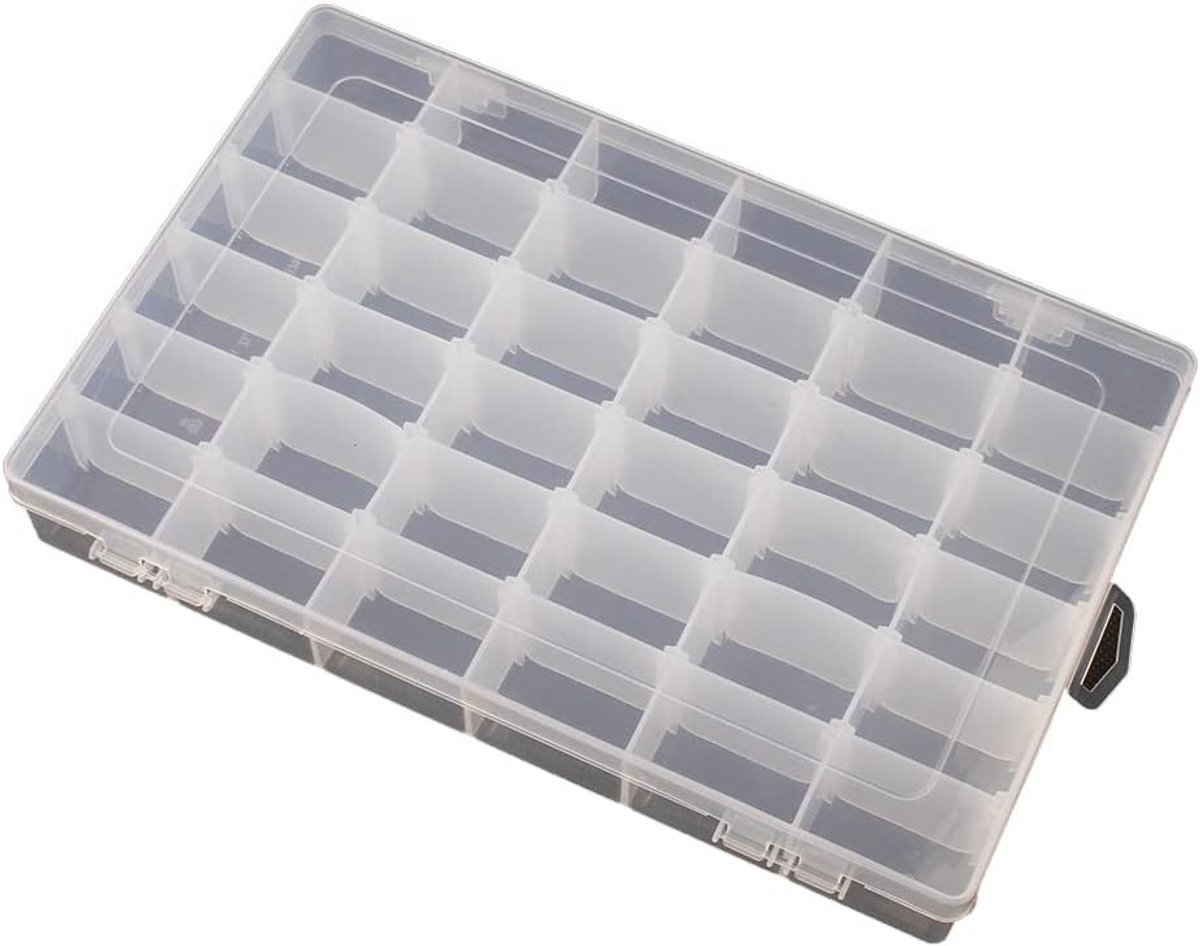 SnelShoppen - Grote 5XL Sorteerdoos met 36 Compartimenten voor Sieraden, Kralen, Nagelkunst, Cosmetica en Mini Items - 27 cm Plastic Opbergdoos met Ve