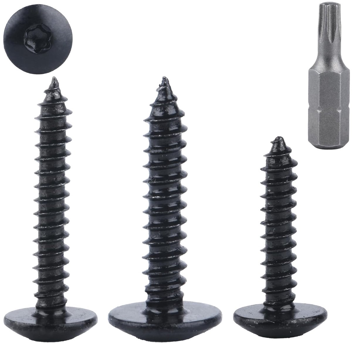 SnelShoppen - Plate Screws, Zelftappende Schroeven Torx 60 Stuks Houtschroeven Platkop Torx Lichaamschroeven Zwart Boorschroeven voor Meubels M4.8 x 1