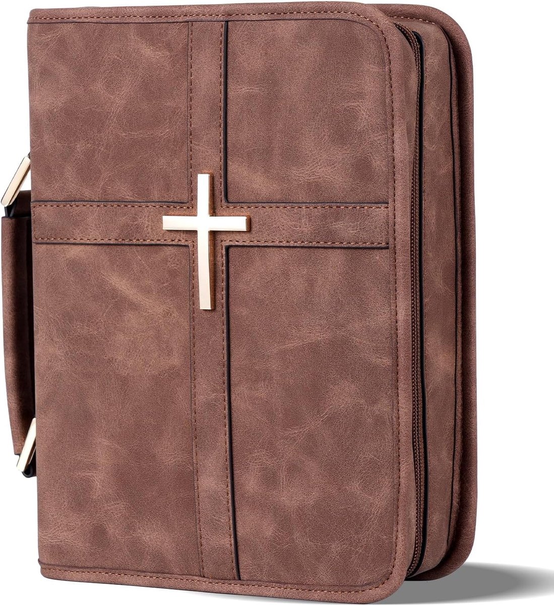 SnelShoppen - Vegan Leren Bijbelhoes met Telefoonvak, Bijbel Tas voor Mannen en Vrouwen, Christelijk Cadeau, Bruin, Geschikt voor Standaard en Grote B