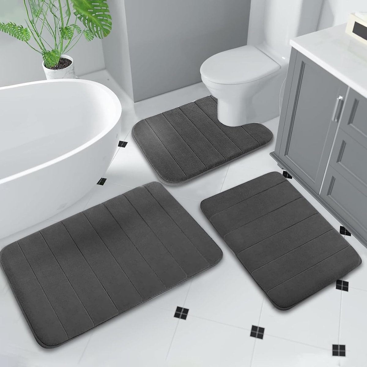 SnelShoppen - 3-Delige Badkamer Tapijt Set - Zacht Geheugen Schuim - Antislip en Wasbaar - Absorberend en Sneldrogend - Badmat voor Douche, Toilet en