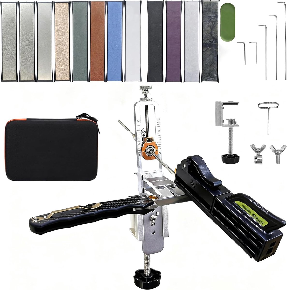 SnelShoppen - Professionele Messenslijper met Instelbare Hoek 15-30 Graden, 12 Slijpstenen, Aluminium en RVS, Voor Keuken en Camping