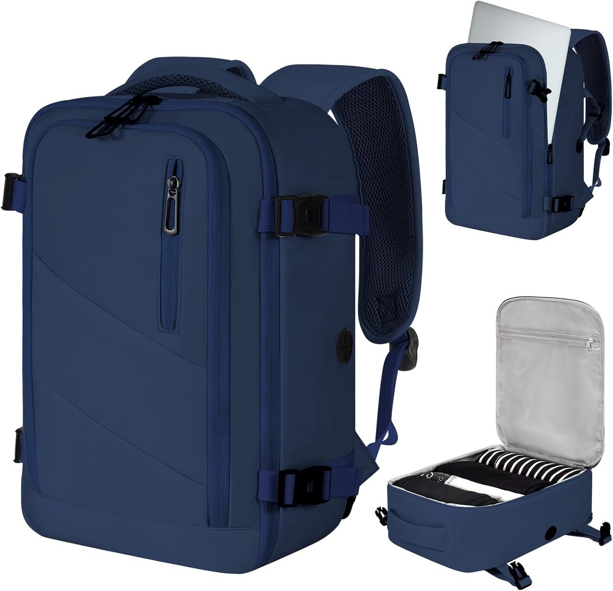 SnelShoppen - Handbagage Rugzak 40x20x25 cm - Reisrugzak voor EasyJet & Ryanair - Laptop Backpack - Sporttas - Navy Blauw
