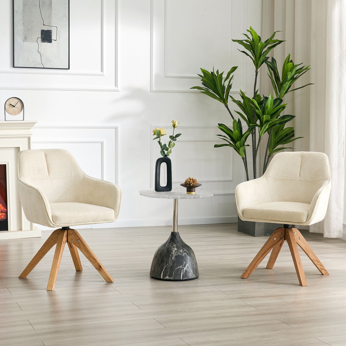 COVREO Draaibare eetkamerstoel 82 cm set van 2 - stof, houten onderstel, beige