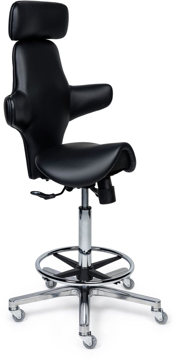 Ergonomische Zadelstoel Luxe Zwart op Wielen Standaard uitvoering (50-68cm) / Zonder voetensteun / Standaard wielen