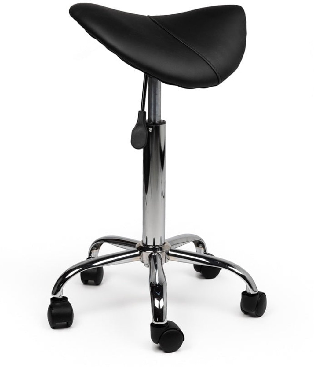 Zadelkruk Zwart – Ergonomische Zadelstoel met Wielen – Verstelbare Werkkruk voor Salon, Kappers & Thuisgebruik - Zithoogte 50-68cm