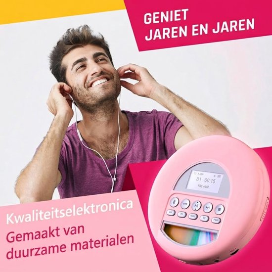 SP® CD Speler Draagbare - Draagbare Bluetooth CD Speler - CD Speler - Roze - 15cm x 15cm x 3cm van SP — afbeelding 4