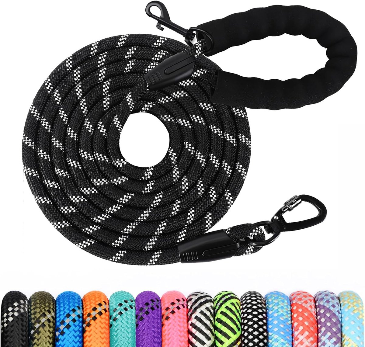 SnelShoppen - Hondenriem 1,2 m/1,5 m/2 m/3 m/5 m/10 m/20 m/30 m, Gevoerde Robuuste Hondenriem met Afsluitbare Karabijnhaak voor Training en Wandelen v
