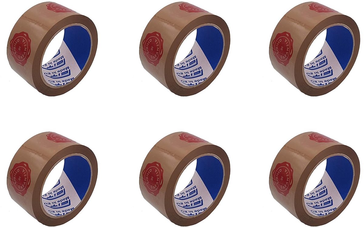 SnelShoppen - Tape met garantiezegel, 66m x 50mm, bruine PPL tape, 6 rollen, oplage garantie, zelfklevend, geluidloos, voor verzending, verpakking, ka
