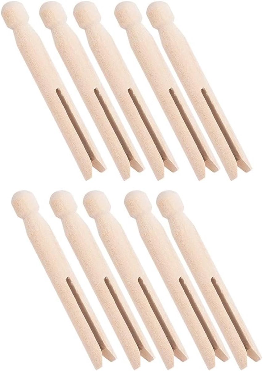 SnelShoppen - Houten Wasknijpers - Handgemaakte Kledingclips - 10 Stuks - Ideaal voor Creatieve Projecten, Huishouden en Decoratie - 11x1,5 cm