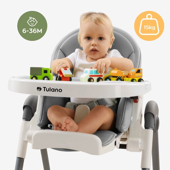 Tulano Morsel 30 Meegroei Kinderstoel - Babystoel met Eetblad - Verstelbare Eetstoel - Grijs van Tulano — afbeelding 2