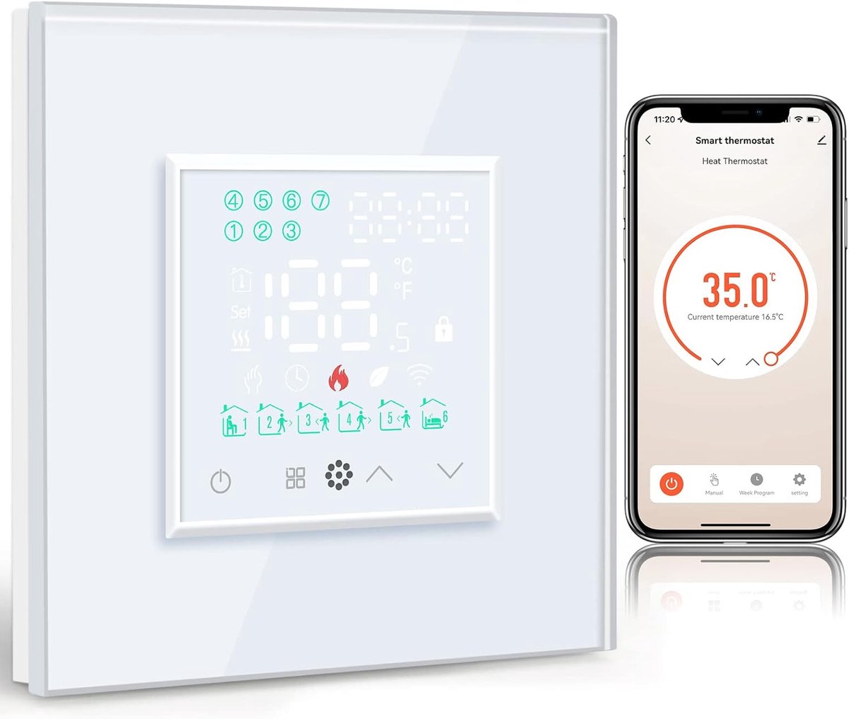 SnelShoppen - Smart Water Thermostat voor Ondervloerverwarming, Programmeerbare Temperatuur Controller, Compatibel met Alexa en Google Home, Wit, Geen