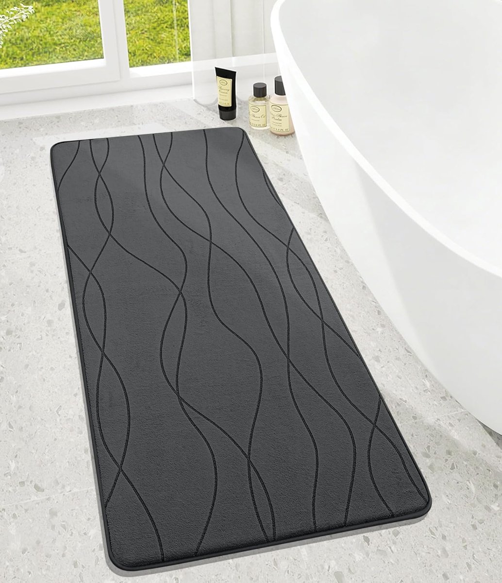 SnelShoppen - Memory Foam Badmat - Antislip Douchematt - Zachte, Absorberende Badkamer Tapijt - Wasbare Badkamer Rug - Donkergrijs 60 x 150 cm